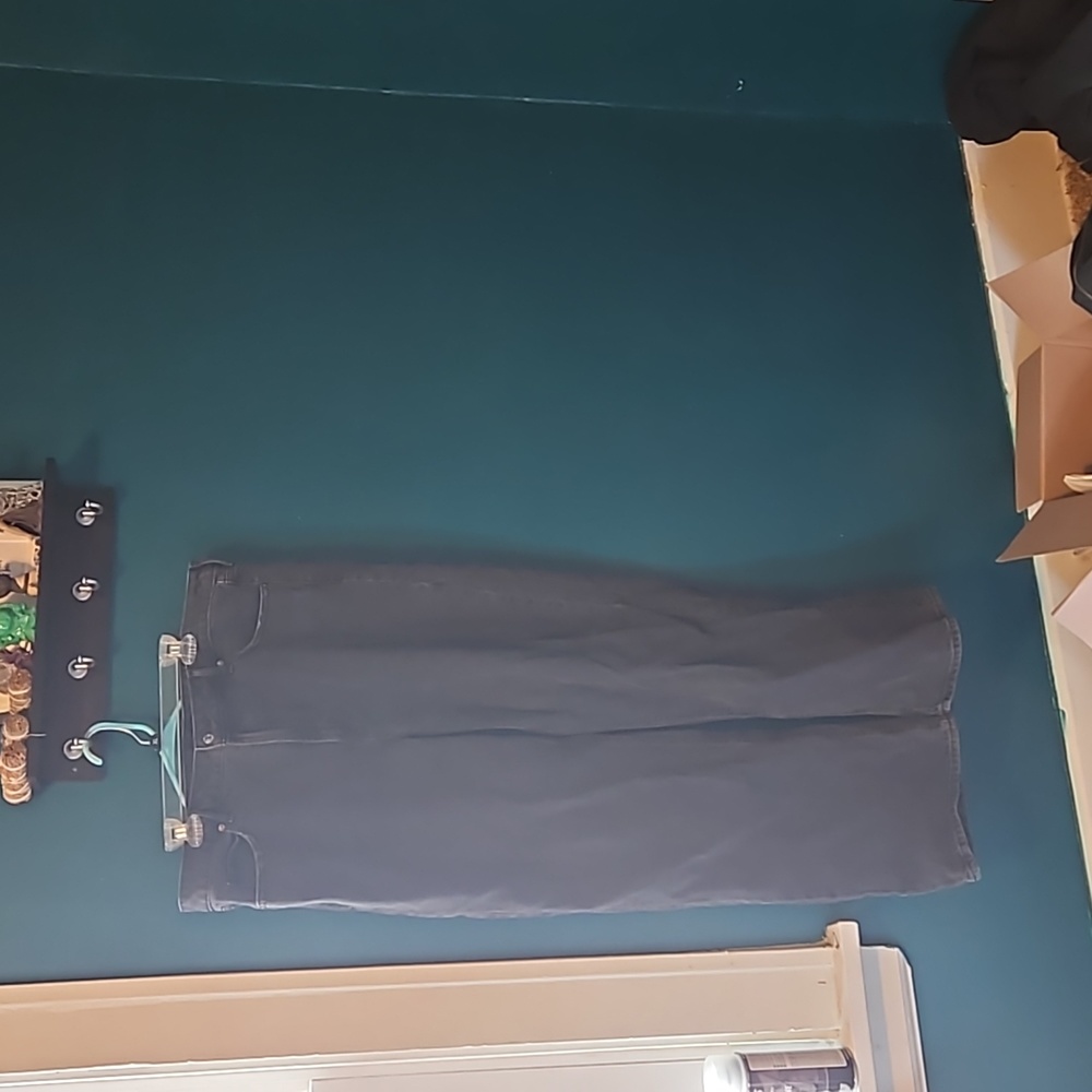 Wide leg long washed out black jeans, size 18, extra high rise